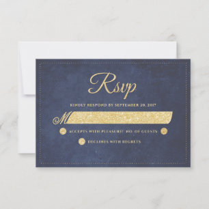 Navy Blue Gold Rustic Chic Wedding RSVP
