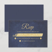 Navy Blue Gold Rustic Chic Wedding RSVP Karte (Vorne/Hinten)
