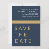 Navy Blue Gold Save the Date Elegant Gold (Vorderseite)