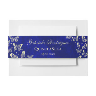 Navy Blue Gold Schmetterling 15 Jahre alt Quinceañ Einladungsbanderole