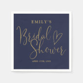 Navy Blue-Gold-Script-Brautparty Serviette (Vorderseite)