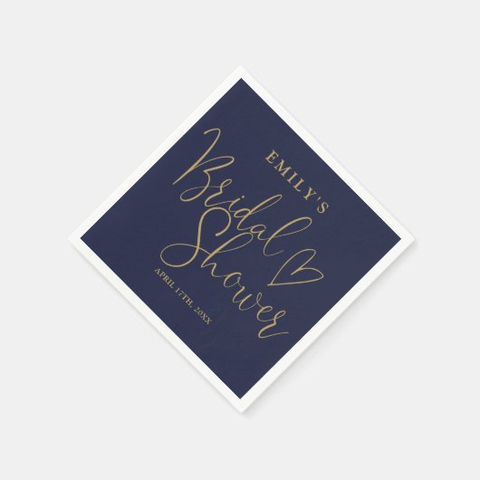 Navy Blue-Gold-Script-Brautparty Serviette (Ecke)