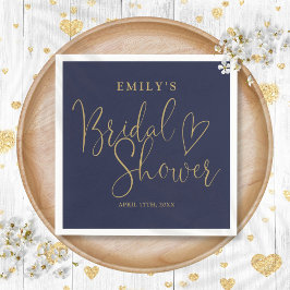 Navy Blue-Gold-Script-Brautparty Serviette
