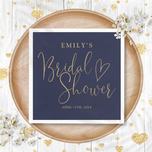 Navy Blue-Gold-Script-Brautparty Serviette