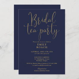 Navy Blue Gold Script Bridal Tee Party Dusche Einladung