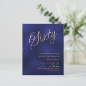 Navy Blue Gold Script Einladung zum 60. Geburtstag (Stehend Vorderseite)