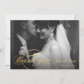 Navy Blue & Gold Script Hochzeit Foto Vielen Dank Dankeskarte (Vorderseite)