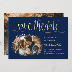 Navy Blue-Gold-Script-Hochzeitsskripte Save the Da Save The Date