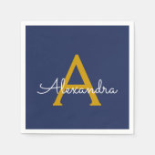 Navy Blue Gold Script Monogram Name Modern Serviette (Vorderseite)