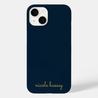 Navy Blue Gold Script  | Stylish Monogram Modern Case-Mate iPhone 14 Hülle