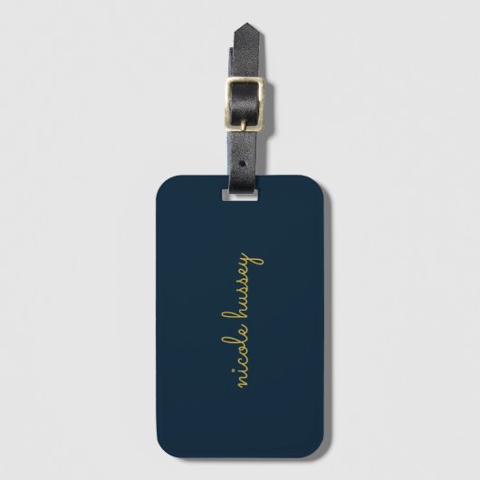 Navy Blue Gold Script  | Stylish Monogram Modern Gepäckanhänger (Vorderseite Vertikal)