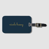 Navy Blue Gold Script  | Stylish Monogram Modern Gepäckanhänger (Vorderseite (Horizontal))