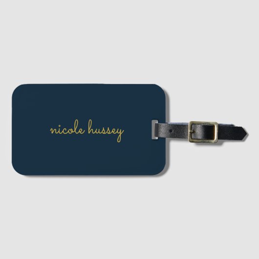 Navy Blue Gold Script  | Stylish Monogram Modern Gepäckanhänger (Vorderseite (Horizontal))