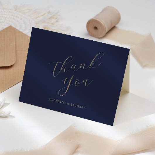 Navy Blue Gold Script Wedding Vielen Dank Karte