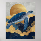 Navy Blue& Gold Sea Turtle Kintsugi Underwater Poster (Vorne)
