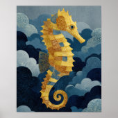 Navy Blue& Gold Seahorse Kintsugi Nautical Art Poster (Vorne)