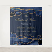 Navy Blue & Gold Shades of Blue Birthday Backdrop Wandteppich (Vorderseite)