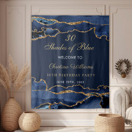 Navy Blue & Gold Shades of Blue Birthday Backdrop Wandteppich
