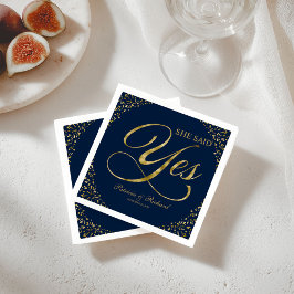 Navy Blue Gold Sie sagte Yes Engagement Party Serviette