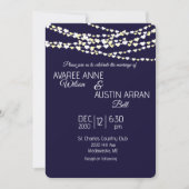 Navy Blue Gold Silver Heart String Lights Einladung (Vorderseite)