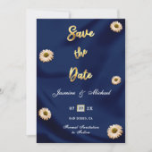 Navy Blue Gold Silver Ivory Beige Blumenhochzeit Save The Date (Vorderseite)