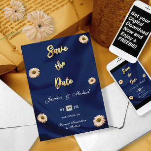 Navy Blue Gold Silver Ivory Beige Blumenhochzeit Save The Date