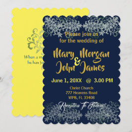 Navy Blue Gold Silver Yellow Wedding Einladung