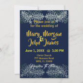 Navy Blue Gold Silver Yellow Wedding Einladung (Vorderseite)