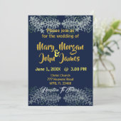 Navy Blue Gold Silver Yellow Wedding Einladung (Stehend Vorderseite)
