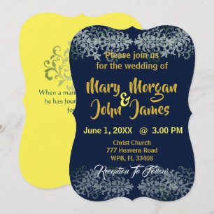 Navy Blue Gold Silver Yellow Wedding Einladung