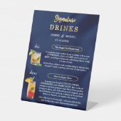 Navy Blue & Gold Simple Wedding Signature Drinks Sockelschild (Vorderseite)