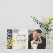 Navy Blue Gold Snowflake Winter Hochzeit Vielen Da Dankeskarte (Stehend Vorderseite)