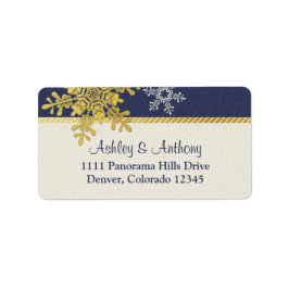 Navy Blue Gold Snowflake Winter Wedding Address Adressaufkleber