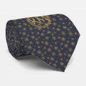 Navy Blue Gold Snowflakes Muster Mit Monogramm Krawatte (Gerollt)