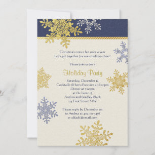 Navy Blue Gold Snowflakes Winter Weihnachtsfeierta Einladung