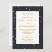 Navy Blue Gold Star Confetti Graduation Party Einladung (Vorderseite)