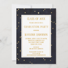 Navy Blue Gold Star Confetti Graduation Party Einladung
