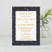 Navy Blue Gold Star Confetti Graduation Party Einladung (Stehend Vorderseite)