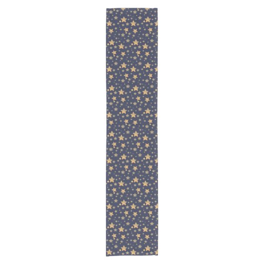 Navy Blue Gold Star Elegante Weihnachten Kurzer Tischläufer (Vorderseite)