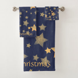 Navy Blue Gold Star Muster Elegante Weihnachten Badhandtuch Set