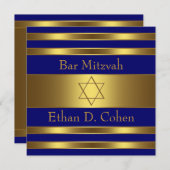 Navy Blue Gold Star von David Bar Mitzvah Einladung (Vorne/Hinten)
