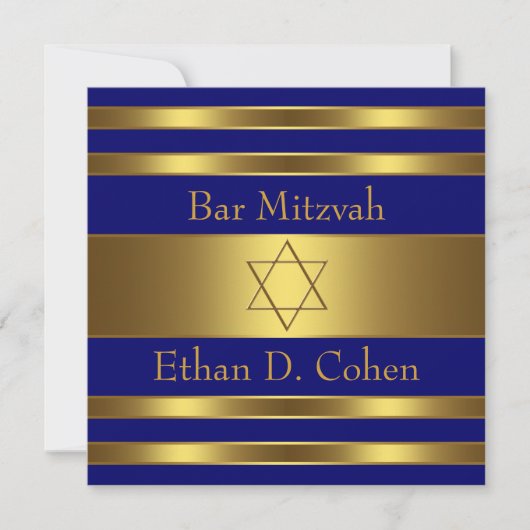 Navy Blue Gold Star von David Bar Mitzvah Einladung (Vorderseite)