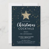 Navy Blue & Gold Star Weihnachtscocktail Einladung (Vorderseite)