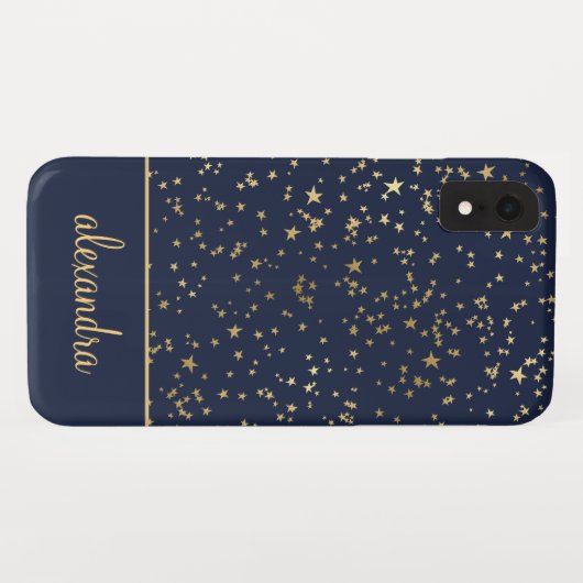 Navy Blue - Gold Stars Celestial Monogram Case-Mate iPhone Hülle (Rückseite (Horizontal))