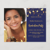 Navy Blue Gold Stars Foto Abschluss Einladung (Vorderseite)
