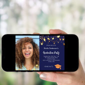 Navy Blue Gold Stars Foto Graduation Party Einladung