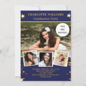 Navy Blue Gold Stars Foto Graduation Party Einladung (Vorderseite)