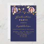 Navy Blue Gold Stars Foto Graduierungsparty Luxus Einladung (Vorderseite)