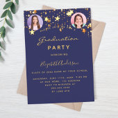 Navy Blue Gold Stars Foto Graduierungsparty Luxus Einladung