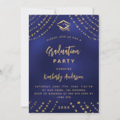 Navy Blue Gold Stars Graduierungsparty im modernen Einladung (Vorderseite)